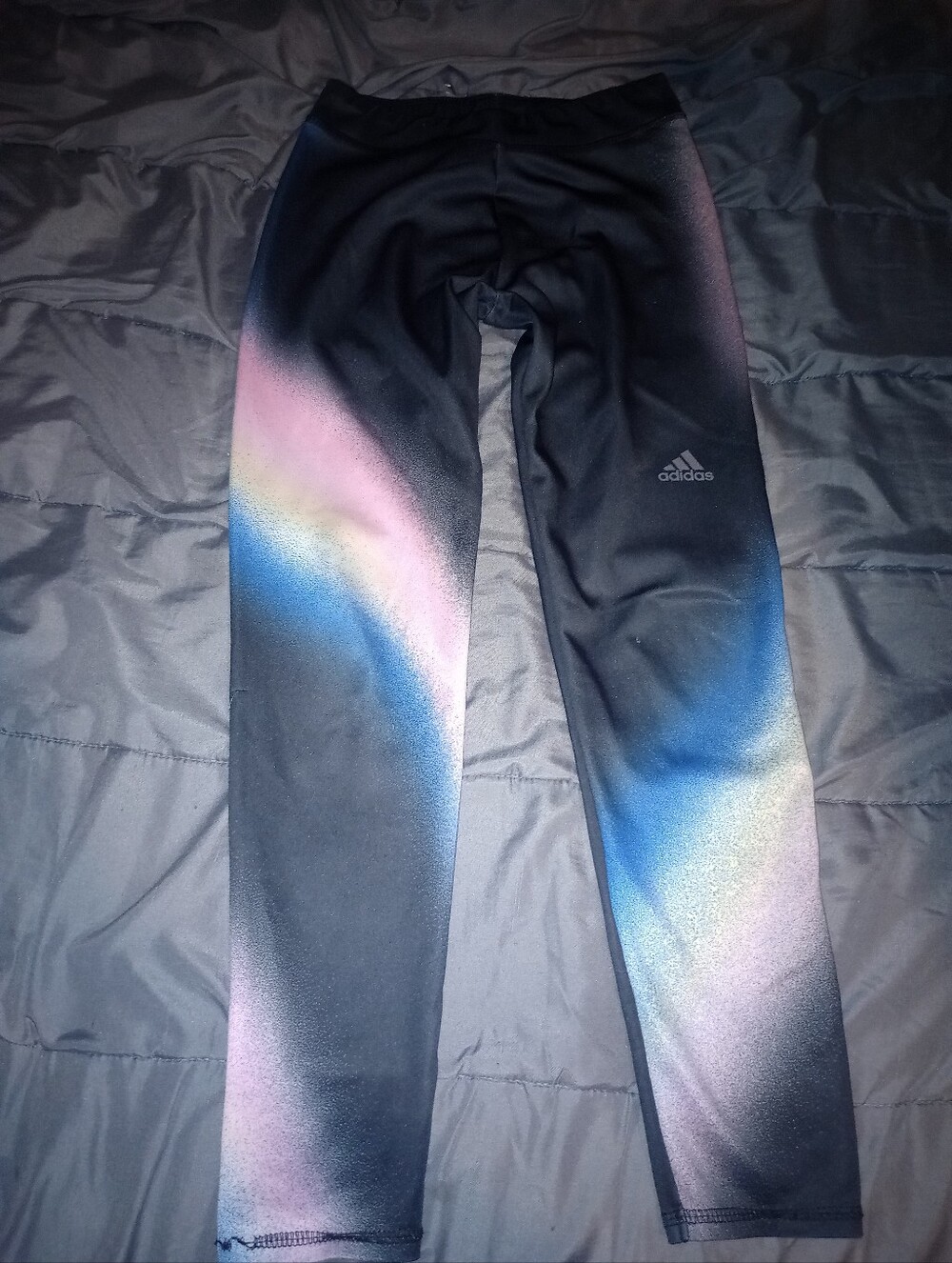 adidas Black Leggings with Pink and Blue Gradient Panels